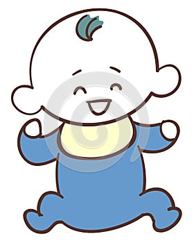 Cute baby wearing blue clothes, smiling face