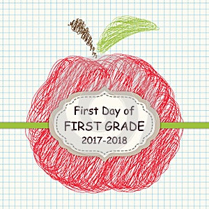 Cute Back to School theme frame with apple sketch on copybook squared paper background