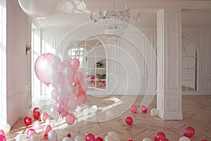 Cute background, the classic room with pink balloons, nobody