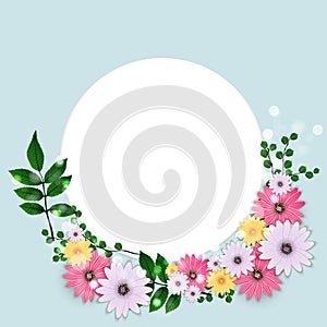 Cute Background with Frame and Flowers Collection Set. Vector Illustration EPS10. Square Template for social networks and