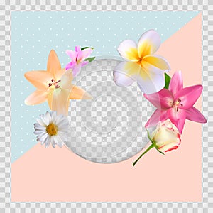 Cute Background with Frame and Flowers Collection Set. Vector Illustration EPS10. Square Template for social networks and