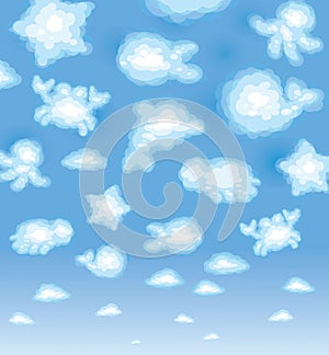 Cute background, funny toy clouds, sealife.