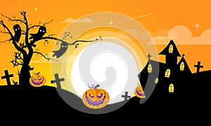 Cute background for halloween with ghost and pumpkin elements