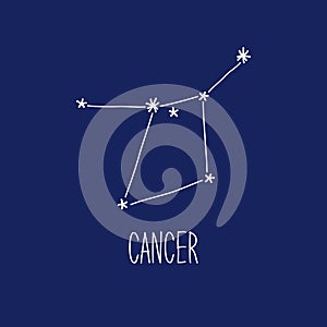 Cute background with schematic hand drawn zodiac constellation of cancer