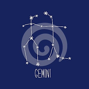 Cute background with schematic hand drawn zodiac constellation of gemini