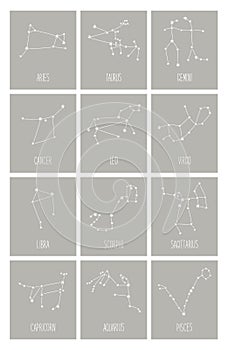 Cute background with schematic hand drawn zodiac constellations