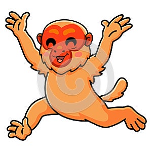 Cute bald uakari monkey cartoon running