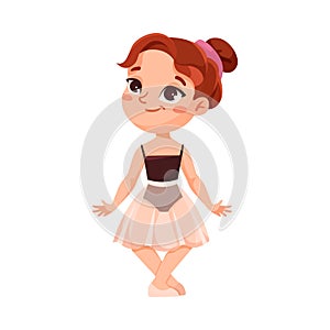 Cute Ballerina Girl in Tutu Skirt and Pointe Shoes Dancing Ballet Vector Illustration