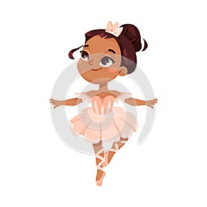 Cute Ballerina Girl in Tutu Skirt and Pointe Shoes Dancing Ballet Vector Illustration