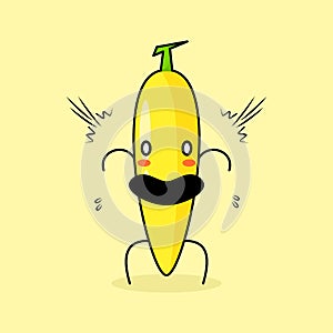 cute banana character with shocked expression, mouth open and bulging eyes