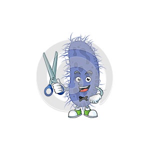 Cute Barber salmonella typhi cartoon character style with scissor