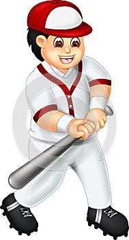 Cute baseball player cartoon standing bring stick with laughing