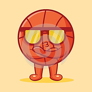 Cute basketball ball mascot with cool expression isolated cartoon in flat style