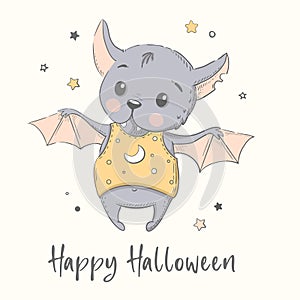 Cute bat, Halloween greeting card