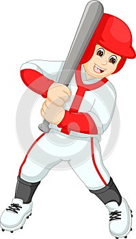 Cute bbatter baseball cartoon in action with laughing