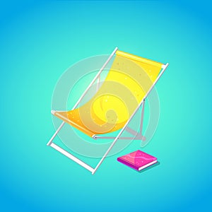 Cute beach chaise longue in bright cartoon style. Symbol of summer vocations