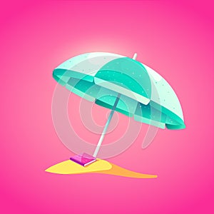 Cute beach umbrella in bright cartoon style. Symbol of summer vocations