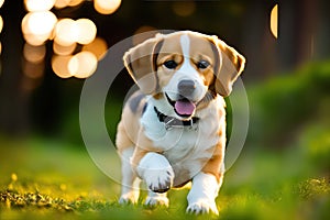 Cute Beagle puppy outdoors. Beagle breed. Color grading generative ai, a hunting dog