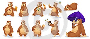 Cute bear animal cartoon character vector set