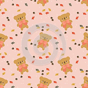 Cute Bear in Autumn Season Seamless Pattern