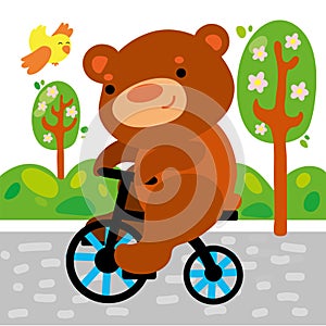 Cute Bear on Bicycle Kid Graphic Illustration