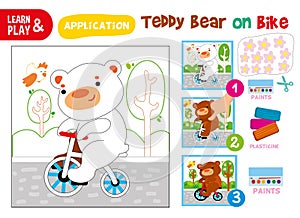 Cute Bear on Bicycle Step Instruction for Kid