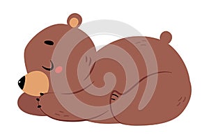 Cute Bear Character with Rounded Ears Lying and Sleeping Vector Illustration