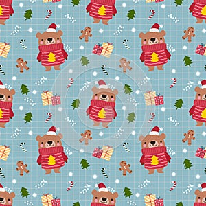 Cute bear in Christmas theme seamless pattern