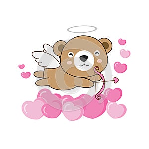 Cute bear cupid  with heart bow and arrow