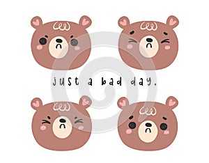 Cute bear faces in seamless emoji cartoon doodle pattern