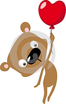 cute bear fly with heart balloon valentines day - flat design