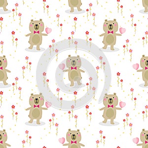 Cute bear hold a heart seamless pattern