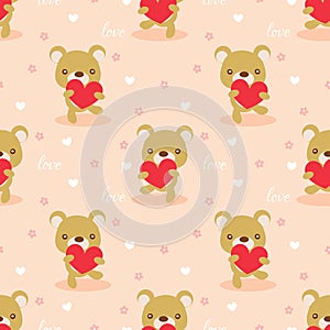 Cute bear hold a heart seamless pattern