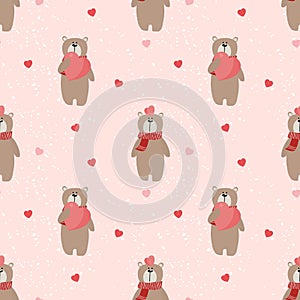 Cute bear hold a heart seamless pattern