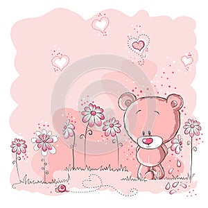 Cute bear holding a flower