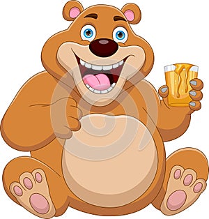 Cute bear holding honey in a glass