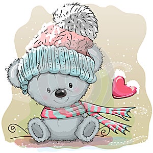 Cute Bear in a knitted cap