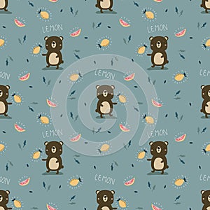 Cute bear and lemon seamless pattern