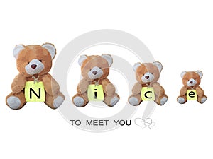 Cute bear with love card, nice to meet you, Cute cartoon Teddy bear, illustration