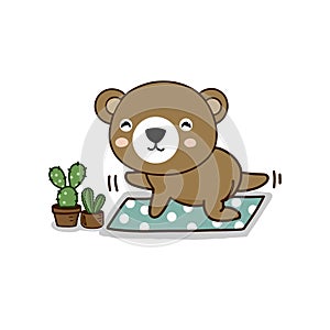 Cute Bear meditating with yoga.Cute cartoon character photo