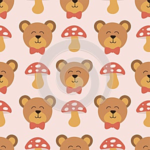 cute bear and mushroom seamless pattern