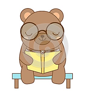 Cute bear reading book. Cartoon animal character for kids, toddlers and babies fashion