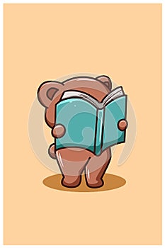 A cute bear is reading a book cartoon illustration