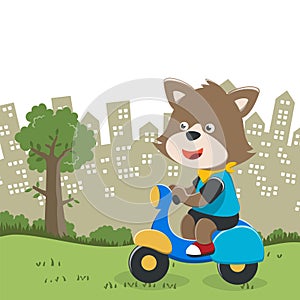 Cute bear Riding Scooter Cartoon Vector Icon Illustration. Can be used for t-shirt printing, children wear fashion designs, baby