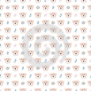 Cute bear Seamless pattern. Cartoon Animals in forest background. Vector illustration