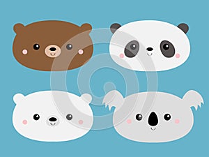 Cute bear set. Grizzly, panda, koala, polar cub. Funny head face. Kawaii cartoon character. Happy Valentines Day. Notebook cover,