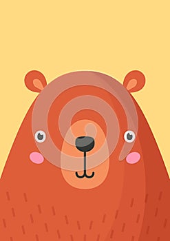 Cute bear snout flat vector illustration. Adorable wildlife forest animal muzzle cartoon colorful background. Close up