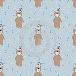 Cute bear and tiny flower seamless pattern