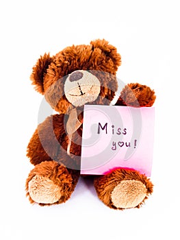 Cute bear toy asks to miss him.