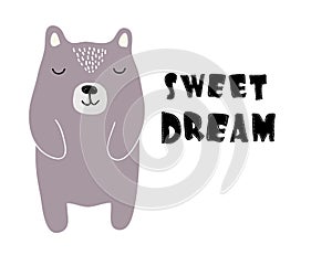 Cute bear vector illustration print for kids t shirt,clothes,fabric,baby shower